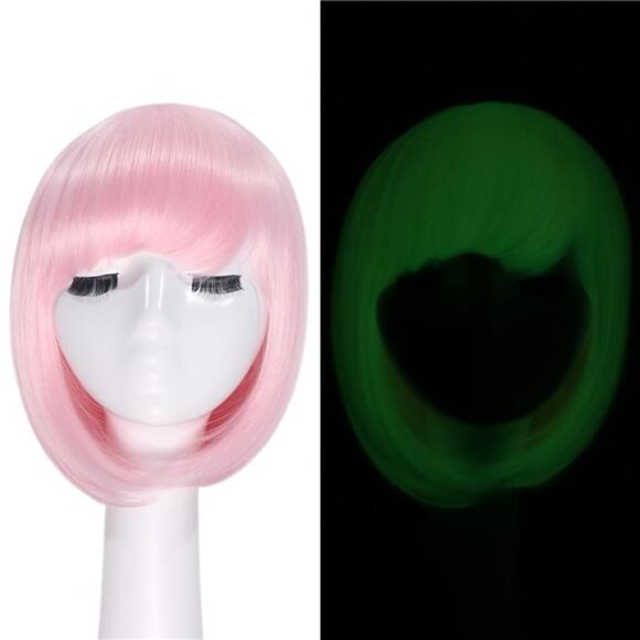 Glow in the Dark Pink Bob Wig with Bangs main image 7